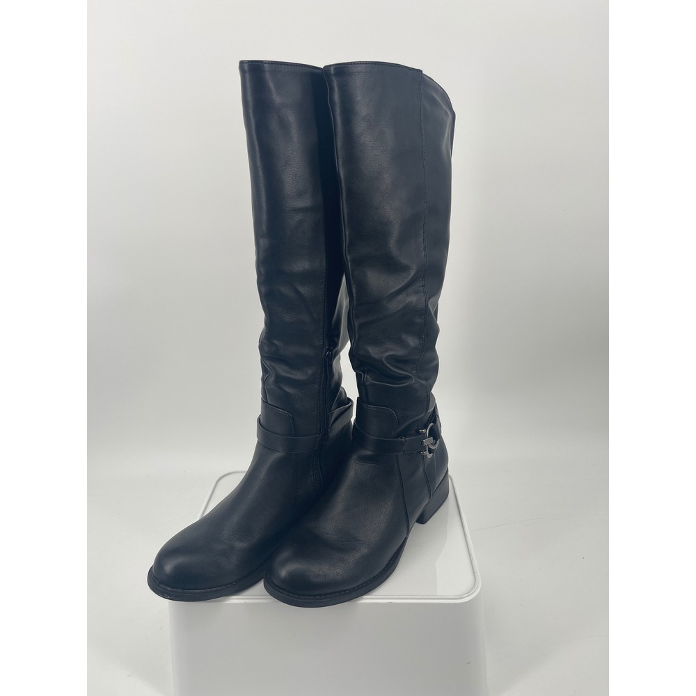 Kohl's Doctor Black Tall Riding Boots Womens 8.5 M Slouchy Zip Buckle Low Heel